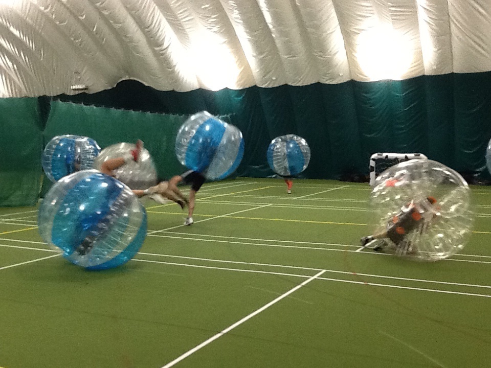 People Falling Over During Bubble Football